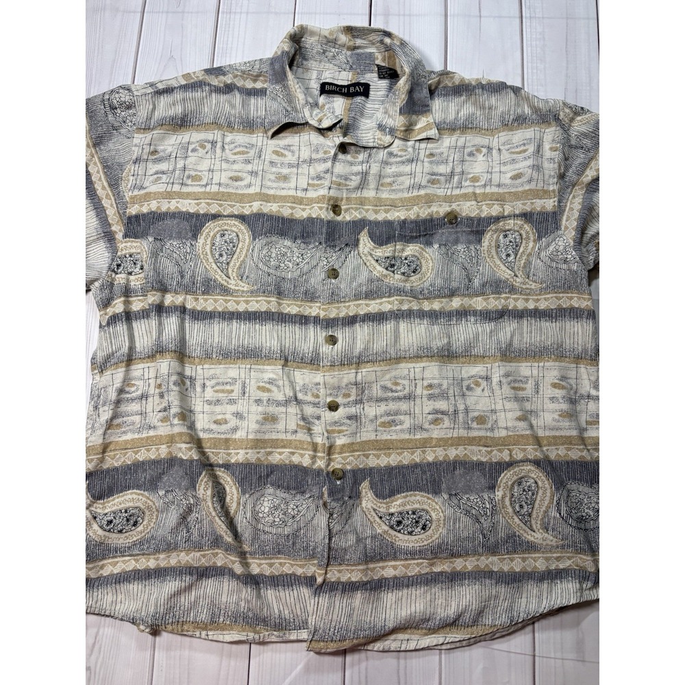 Men's Vintage Birch Bay 100% Silk Hawaiian Shirt Button Down Short Sleeve XL